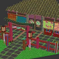 Traditional Japanese Building Featuring Red Torii Gate Tiled Roof Wooden Windows Red Fence And Lanterns