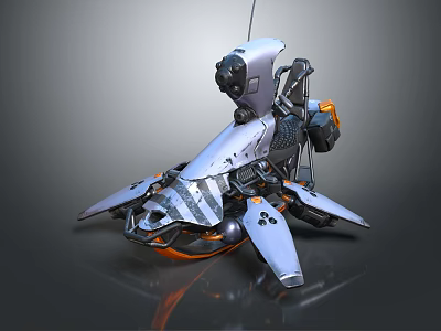 Futuristic Sci Fi Mechanical Device With Silver Orange Color And Complex Structure 3d model