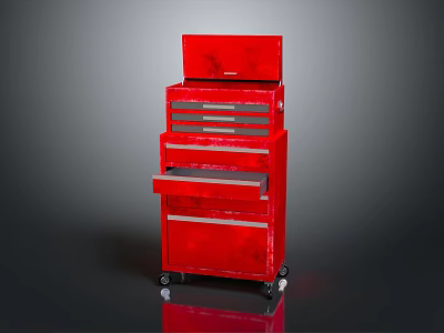 Red Mobile Tool Cabinet with Multiple Drawers for Hardware Tools Storage 3d model
