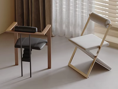Modern Dining Chairs With Black And White Leather Seats And Wooden Frames 3d model