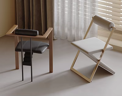 Modern Dining Chairs With Black And White Leather Seats And Wooden Frames 3d model