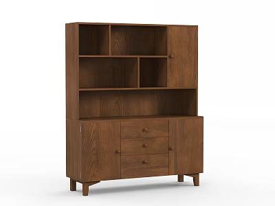 Wooden Storage Cabinet with Open Shelves and Drawers for Home Organization 3d model