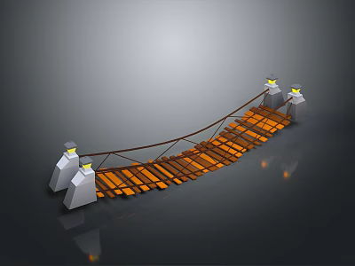Home Decorative Bridge Ornament With Wooden Plank And LED Lighted Piers 3d model