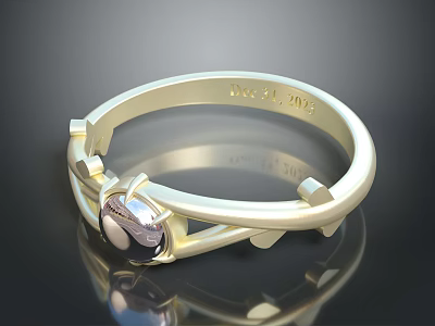 Unique Golden Ring With Intricate Geometric Metal Design And Round Inlaid Decor 3d model