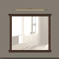 Wooden Frame Mirror Reflecting Modern Room Interior With White Bench And Curtains In Minimalist Decor