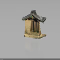 Traditional Asian Architecture Structure With Ornate Roof Ornaments Wooden Door And Weathered Stone Base