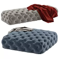 Blue Tufted Velvet Ottoman With Light Blanket For Comfortable Seating 3d model