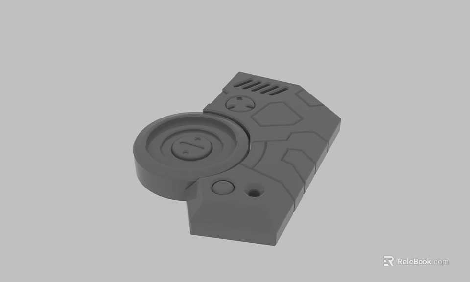 Gray 3D Mechanical Component With Circular Structure Holes And Geometric Design 3d model 