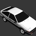 White Toyota AE86 Trueno Classic Sports Car With Black Stripes And Front Lights On