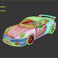 White Sports Car With Black Rear Wing Shiny Wheels On Reflective Surface