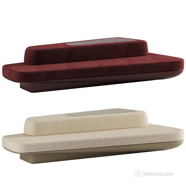 Modern Upholstered Sofa With Red And Beige Fabric Design And Sleek Profile 3d model 