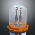 Decorative Female Figures In Glass Display Case With Wooden Base And Long Dresses