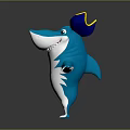 Cartoon Shark Character With Pirate Hat And Anchor Design Standing With Outstretched Arms