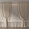 Beige Modern Curtains With Sheer Layer And Black Trim Tiebacks For Window Decoration