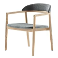 Modern Wooden Frame Chair With Curved Armrests And Upholstered Seat Backrest