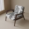 Modern Accent Chair With Black And White Patterned Fabric And Wooden Frame Design