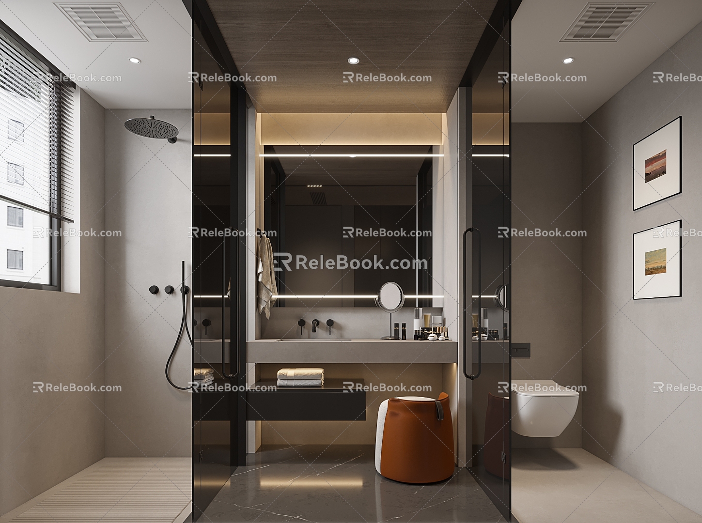 Italian toilet black and white gray toilet dressing table wall-mounted toilet wall-mounted shower sink 3d model