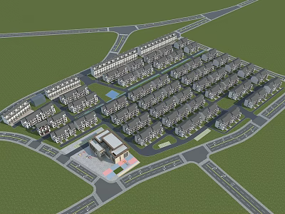 Aerial View Residential Master Plan With Structured Building Layout And Road Network 3d model