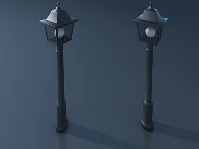 Classic Black Outdoor Lights With Square Lantern Shades And Round Bulbs 3d model