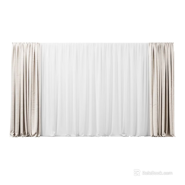 Beige and White Curtains Elegant Sheer and Panel Drapes For Indoor Home Decoration 3d model 