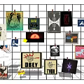 Creative Photo Wall with Various Posters Different Styles on Grid Background Using Clips 3d model