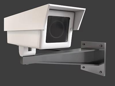 Wall Mounted White Surveillance Camera With Metal Bracket For Security Monitoring 3d model