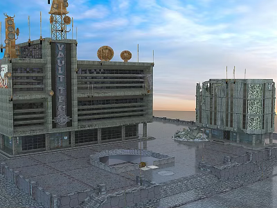 Modern Architectural Components With Tower Antennas Spherical Decorations And Plaza 3d model