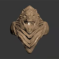 Unique Copper Colored Wolf Head Ring With Open Mouth And Mane Detail