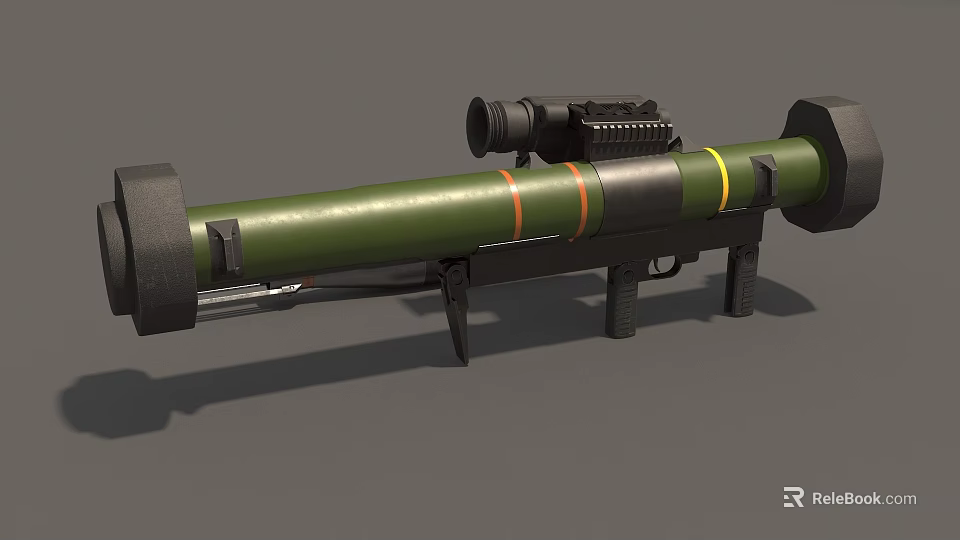 Green Tactical Rocket Launcher With Black Scope And Stable Mount Design 3d model