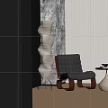 Modern Living Room Interior With Tufted Black Armchair Wavy Floor Lamp And Ceramic Side Table