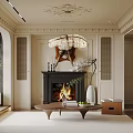 Elegant Modern Living Room Fireplace Design With Marble Surround And Chandelier Lighting