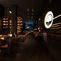 HanTang Traditional Chinese Restaurant Exterior With Awning Brick Walls Glass Windows And Lighting