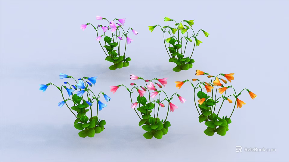 Colorful Potted Plants with Various Colored Flowers and Lush Green Leaves 3d model 