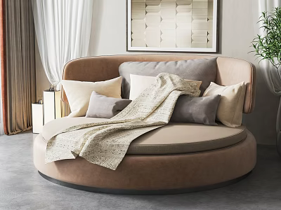 Cozy Brown Round Bed With Pillows Blanket And Elegant Decor 3d model