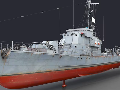 Vintage Warship Featuring Gray Hull Red Bottom Superstructure Railings And Antennas 3d model