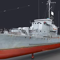 Vintage Warship Featuring Gray Hull Red Bottom Superstructure Railings And Antennas