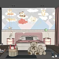 Kids Room Interior With Cloud Star Animal Wall Decor Pink Headboard And Teddy Bears