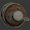 Reddish Brown Grenade Weapon Wrapped With Beige Cloth Straps Top Fuse And Metal Ring