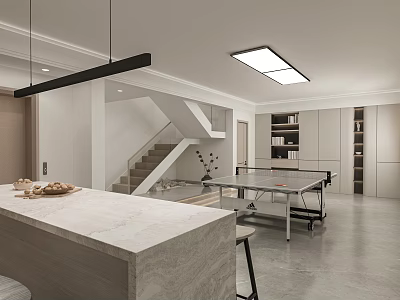 Modern Open Kitchen Interior Design With Island Counter And Cabinets 3d model
