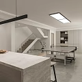 Modern Open Kitchen Interior Design With Island Counter And Cabinets 3d model