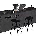Stylish Coffee Shop Bar Counter With Coffee Machine Cups Fresh Brew And Black Stools