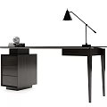 Minimalist Modern Wooden Desk With Drawers Table Lamp And Decor Items
