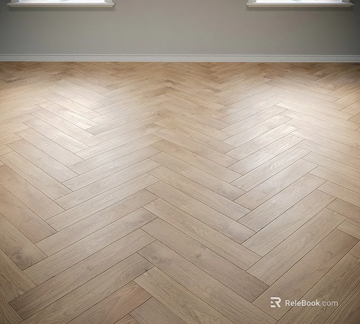 Herringbone Oak Wooden Flooring With Natural Tone Smooth Surface And Warm Lighting 3d model 