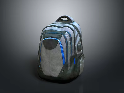 Gray And Blue Modern Backpack With Multiple Pockets And Zipper Details For Casual Everyday Use 3d model