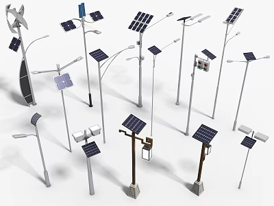 Outdoor Lights With Solar Panels Modern Design For Gardens And Streets 3d model