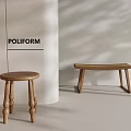 Poliform Wooden Furniture Round Stool And Long Bench In Minimalist White Room Setting