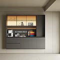 Modern Gray Sideboard Cabinet With Glass Doors Shelves Drawers And Built In Lighting