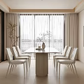 Modern Dining Room Interior With White Table Chairs Large Windows And Natural Light 3d model