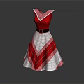 Red And White Striped Flared Dress With Black Belt And Collar Design