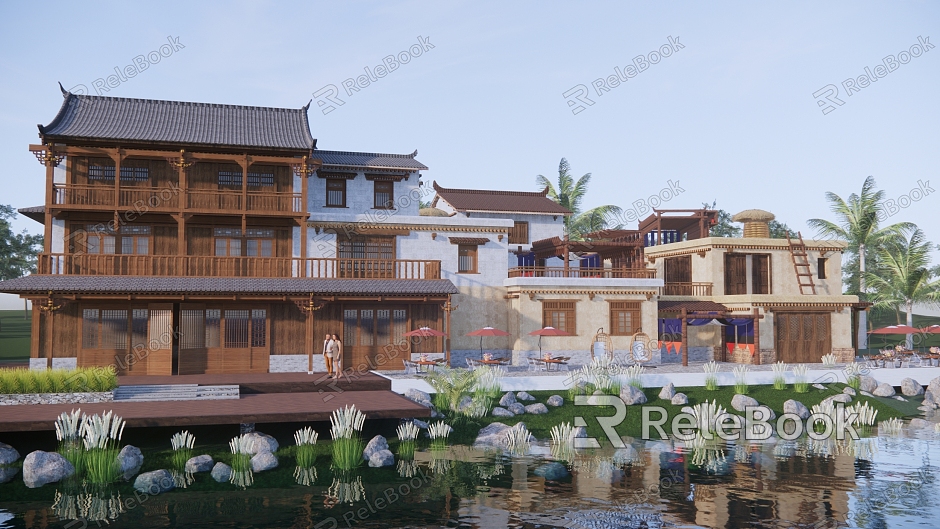 Chinese-style ancient construction country house building farmhouse courtyard garden country teahouse folk house dining building model